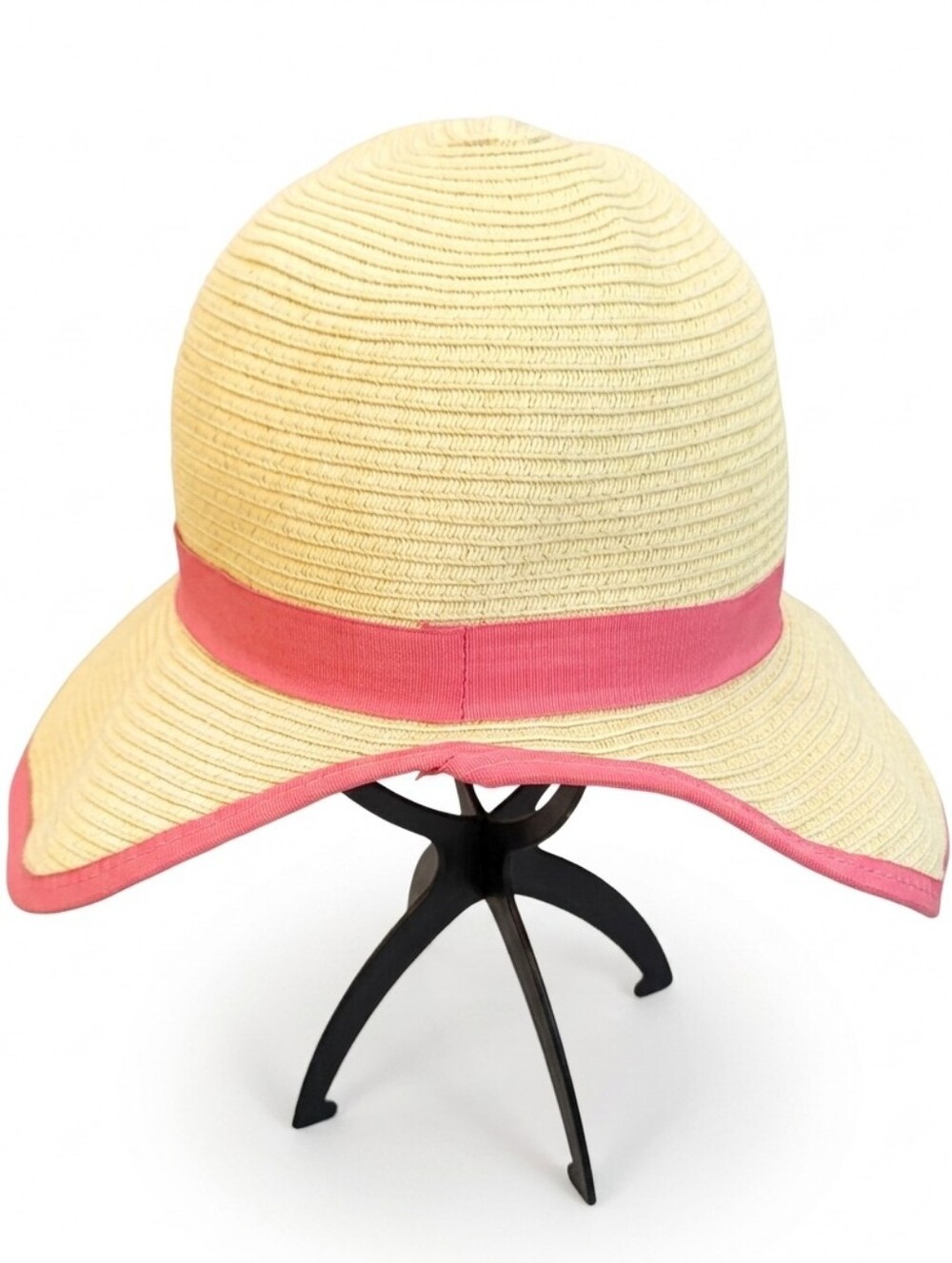 Panama Jack Paper Straw Sun Hat Womens One Size Pink Ribbon Cloche Bucket Beach